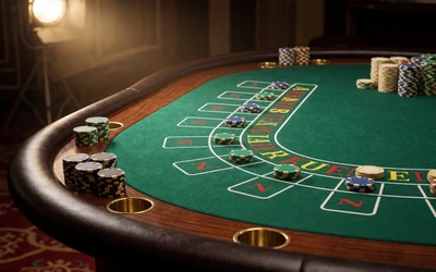 Live Baccarat Tisch mit Chips aus der Seitenperspektive im WildRobin Casino Live Casino