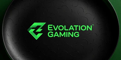 Evolution Gaming Logo auf dunklem Hintergrund als Live Casino Provider bei WildRobin Casino